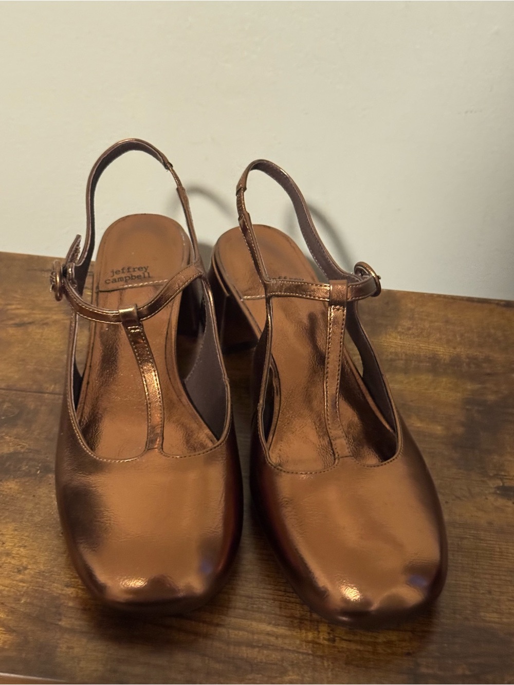 Jeffrey Campbell Metallic Copper Slingback Block Heel Pumps 8.5 - Picture 2 of 6